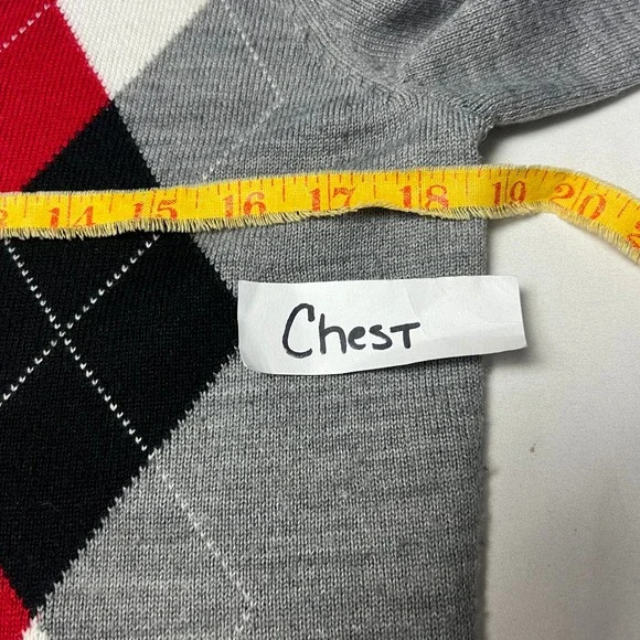 New York & Company Argyle Sweater Shirt Collar Gray Red‎ Black White Medium - Picture 8 of 13